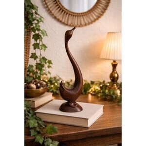 Vintage Hand-Carved Wooden Swan Sculpture | Organic Modern Decor